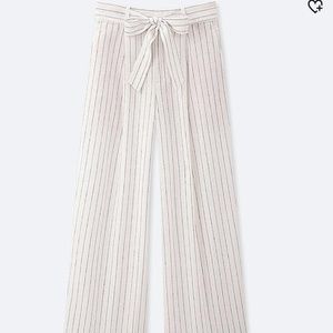WOMEN BELTED LINEN COTTON WIDE STRAIGHT PANTS
